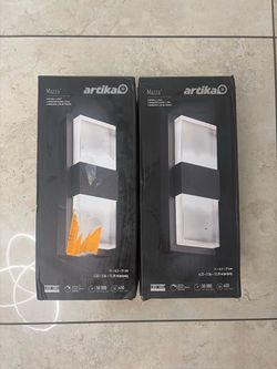 Artika Mazza Modern LED Wall Light Sconce – Matte Black & Frosted Glass – Indoor/Outdoor (Pack of 2)