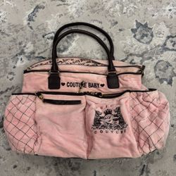 RARE Juicy Couture Baby Large Diaper Bag Pink Velour Velvet Duffle Vintage