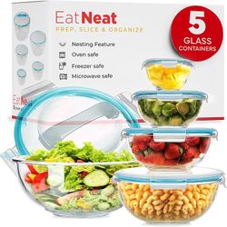 Eat Neat Glass Bowl Set With Air Tight Lids 5 PC