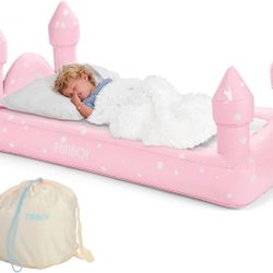 FUNBOY Kids Pink Castle Sleepover Travel Bed & Air Mattress. Perfect for Sleepovers. Includes Carrying Storage Bag, Twin