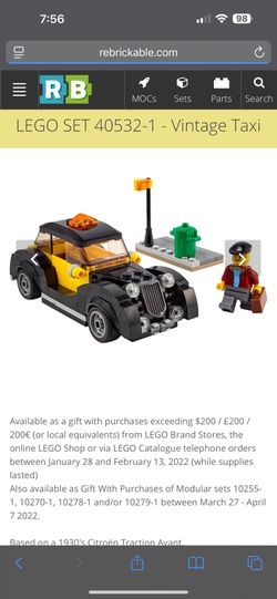 LEGO SET 40532-1 - Vintage Taxi