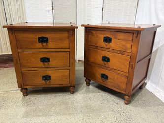 TRADEWINS Rustic Wood Three Drawer Nightstands in Warm Medium Brown Finish (Set of 2)