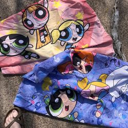 POWER PUFF GIRLS Cartoon Network Throw, Flag, Wall Hanging Bundle Two Pieces Pink Purple 225 
