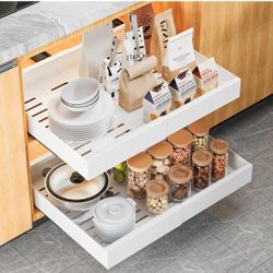 Pull out Cabinet Organizer, Expandable Heavy Duty Slide out Drawers Fixed with Adhesive Nano Film for Pots - for Kitchen Base Cabinet Organization, Pa