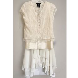 Vintage Tea Party Style Cottage Style Flapper Style 3 Piece Layered Lace  Silky Satin Look Button Top  Asymmetrical Skirt Flowy Ivory So adorable! T