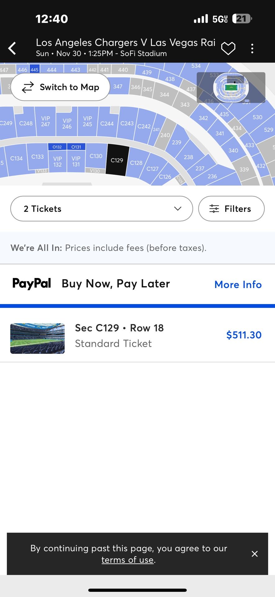 Sec 129 Row 2 Chargers Vs Raiders