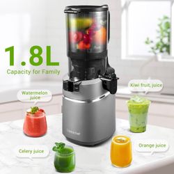 Juicer Machines, AMZCHEF 5.3-Inch Self-Feeding Masticating Juicer Fit Whole Fruits & Vegetables, Cold Press Electric Juicer Machines with High Juice Y