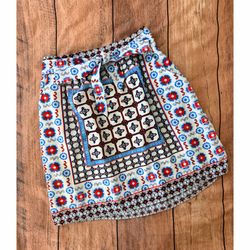 Size S Miami Geometric Border Print Waist Tie Mini Skirt w/ Pockets