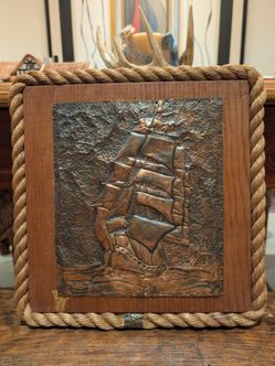 Vintage Copper Relief  Wall Hanging of Ship