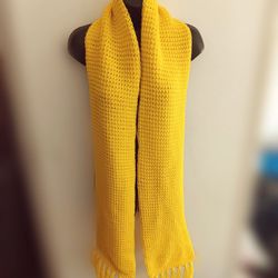 Handmade Crocheted Unisex Yellow Fringe Scarve