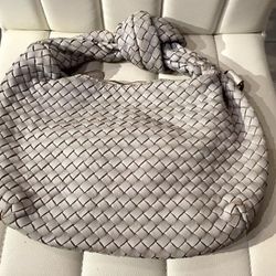 Italian White Real Leather Intrecciato Woven Purse Hobo Handbag Tote
