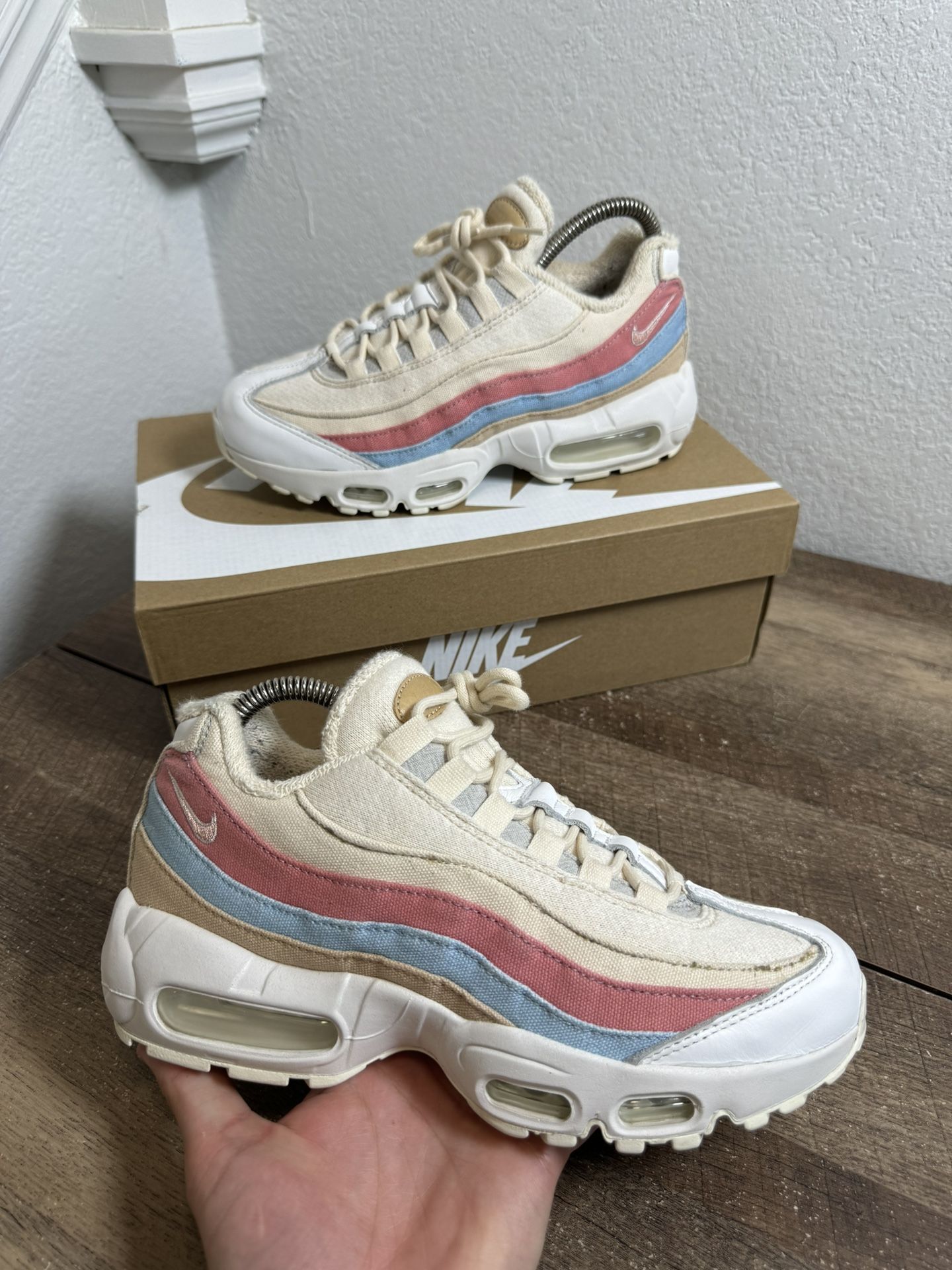 Nike Air Max 95 Cream Red Blue Plant Color Pastel Canvas Women
