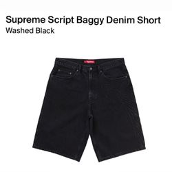 Supreme Script Baggy Denim Short Washed Black Size 30