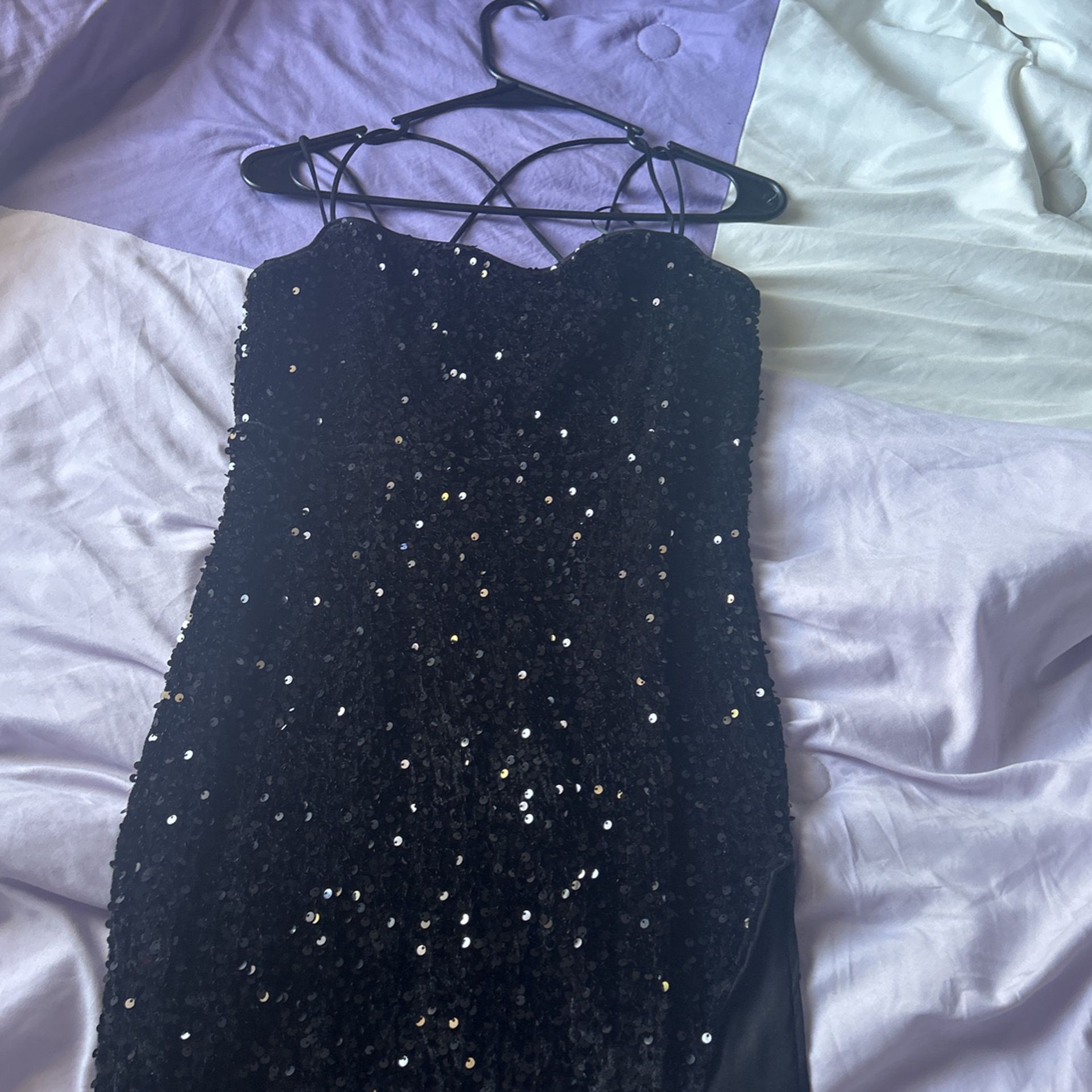 ADYCE Split Thigh High Waist Backless Party Sequin Bodycon Long Cami Dress. Color:Black