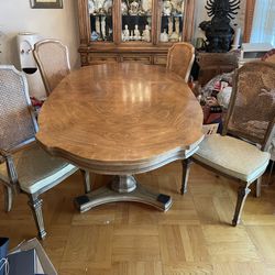 Beautiful Vintage Solid Wood Dining Table And Chairs