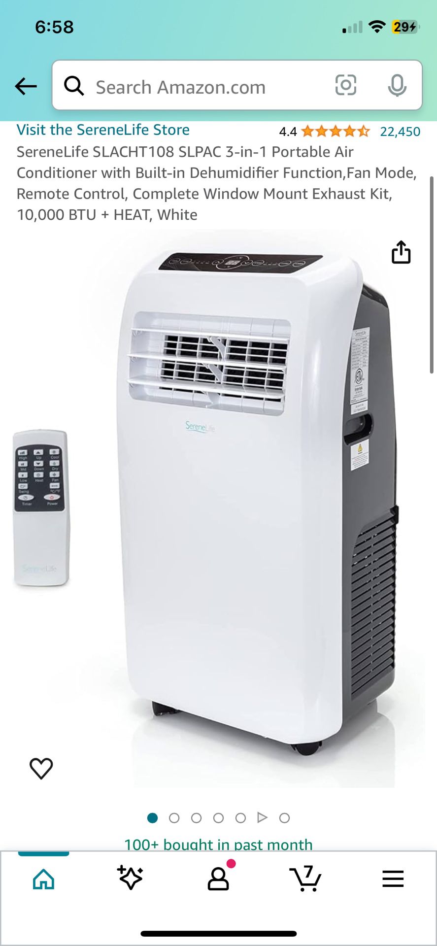 SereneLife SLACHT108 SLPAC 3-in-1 Portable Air Conditioner with Built-in Dehumidifier Function,Fan Mode, Remote Control, Complete Window Mount Exhaust
