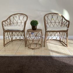 3 Pieces Wicker Woven Chat Set Of 3 Color: Yan/Yvory 