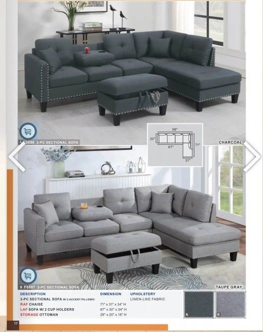 BRAND NEW 3PCS SECTIONAL SOFA SET WITH OTTOMAN AND ACCENT PILLOW INCLUDED $399