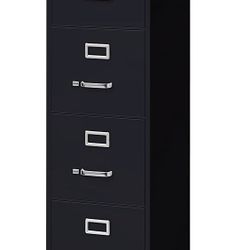 4 Drawer Letter Width Vertical File Cabinet, 22" Deep - Black