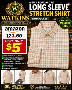🔥 Men’s Long Sleeve Stretch Oxford Shirt – Medium Tall – ONLY $5! 🔥