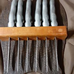 Pewter dinner wear 6pc bull handle steak set