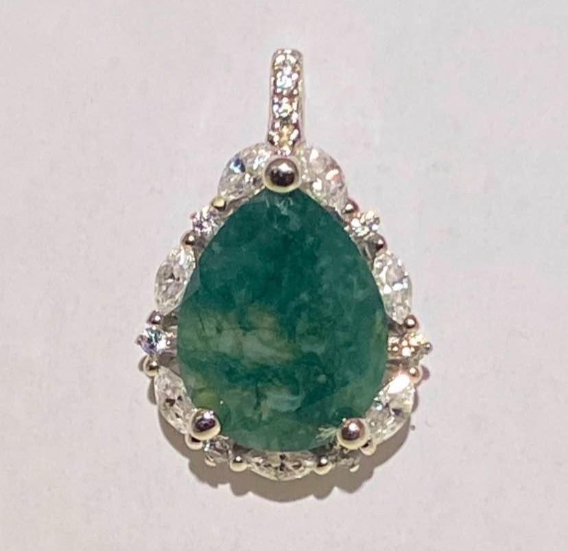 Moss Agate Silver Pendant 925