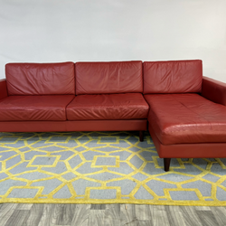 ( Delivery Available ) Mid Century Modern Leather Red Sectional Couch