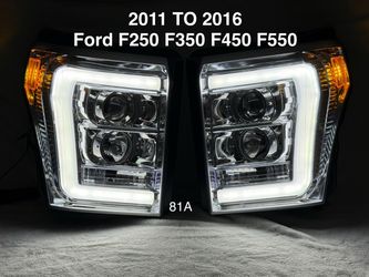 2011 TO 2016 Ford Super Duty F250 F350 F450 F550 LED DRL Tube Projector Headlights - Chrome