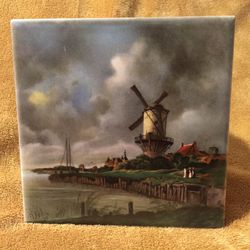 Windmill Coastline 17th Century Scene 6” X6” Decorative Tile
