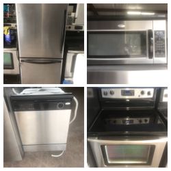 Bottom freezer stainless steel kitchen appliances set