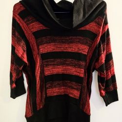 Red & Black Striped Cowl Pullover Top