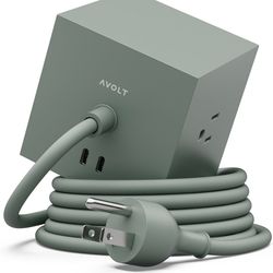 AVOLT Square 1 Power Strip with USB-C Fast Charging, Magnetic Cube Extension Cord for Desk (Oak Green, USB C - 5.9ft)