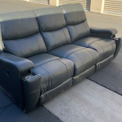 Gray Leather Recliner Sofa