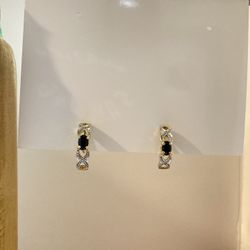 Half Hoop Gold Plate Midnight Sapphire Earrings