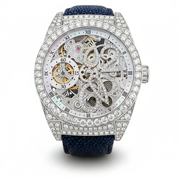 *Men's D'Atlantis 44mm Full Diamond Skeleton Automatic Watch with Mother of Pearl Dial and Diamond Bezel. (Pre-Owned)