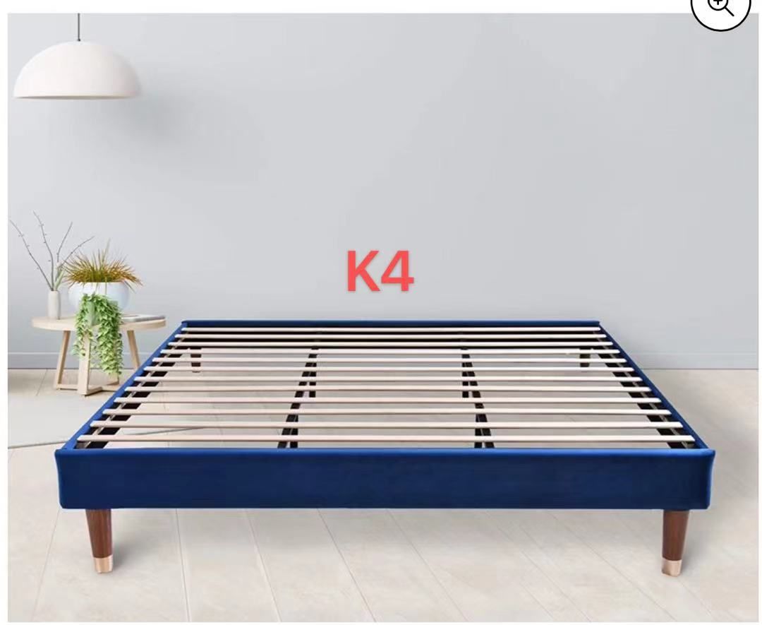 K4 King Size Velvet Upholstered Platform Bed Frame with Wood Slat Support, Navy Blue