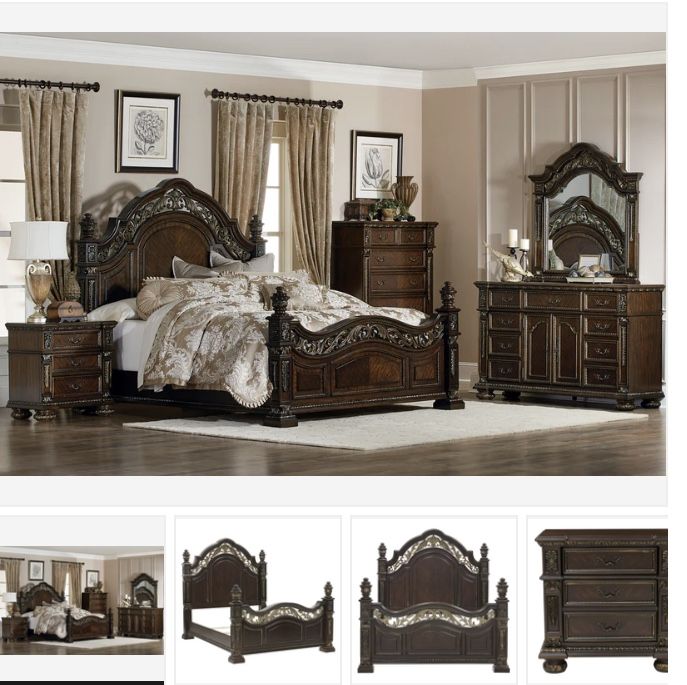 Catalonia Cherry Poster Bedroom Set ( Queen, king, twin, full bedroom set bed frame tall dresser, nightstand and chest, mattress options