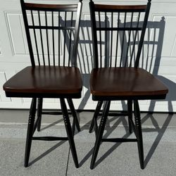 2 Solid Wood Dining Chairs – Black & Dark Wood