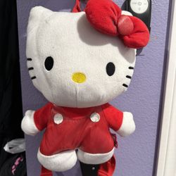 Sanrio Hello Kitty Plush Backpack Bag FAB  Red Overalls Shiny Shimmer Polka Dots