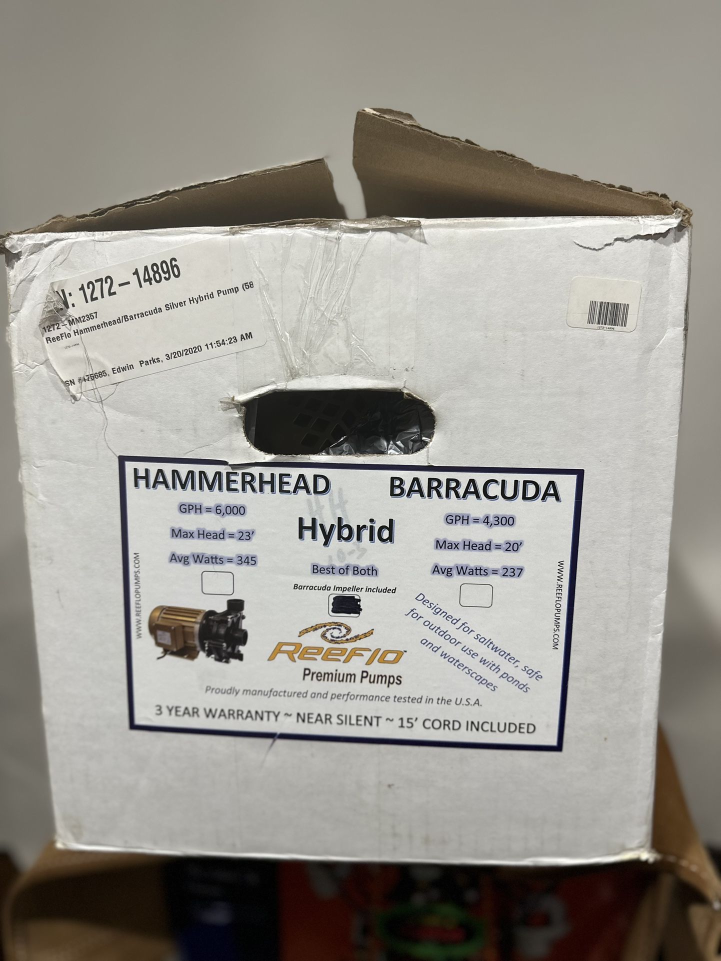 Brand New ReeFlo Gold Hammerhead/Barracuda Hybrid Pump for Aquarium up to 6000gph