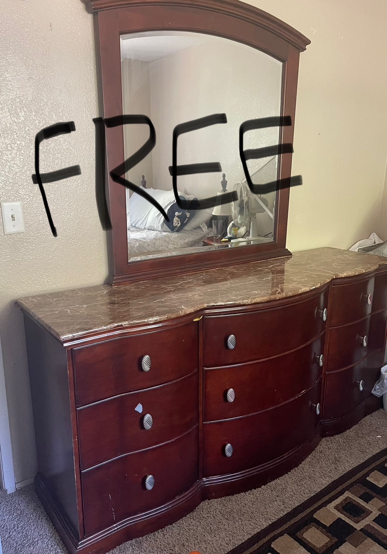 Cherry Wood Dresser With Mirror