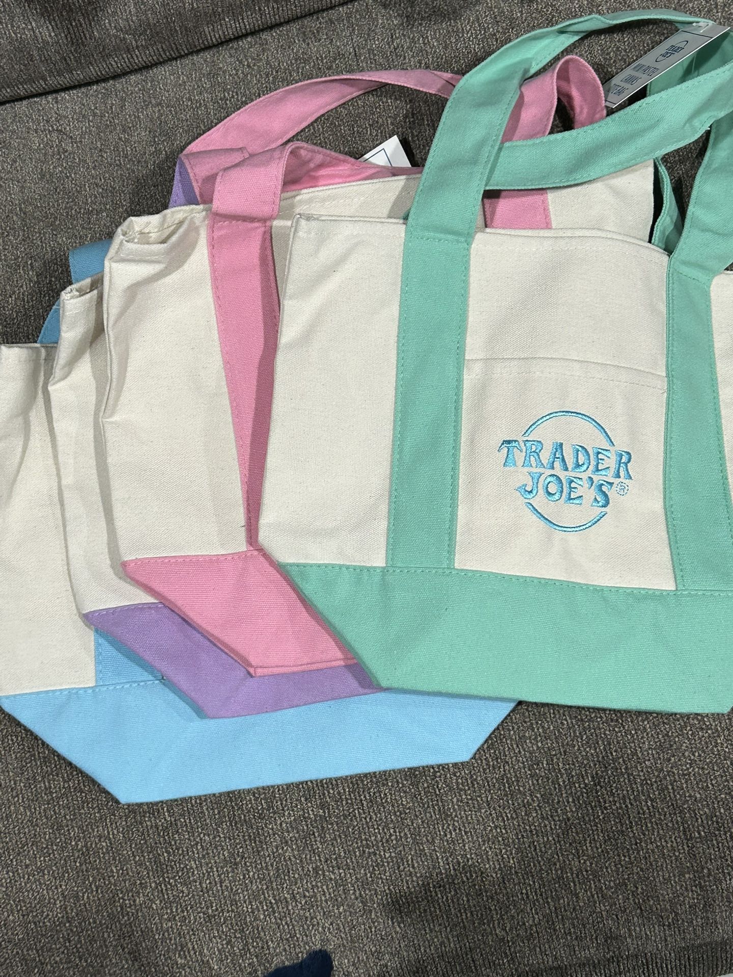 Trader Joe's Mini Pastel Canvas Tote Bags Set of 4 (Pink, Lavender, Green, Blue)