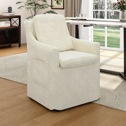 New Single Beige Chenille Fabric Accent Chair with Casters