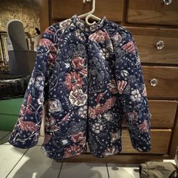 VINTAGE MARGUERITE’S OCEAN TERMINAL BLUE PAISLEY QUILTED JACKET - SIZE L