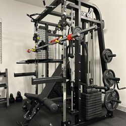 Smith Machine 300 | Adjustable Bench | 245lb Cast Iron Olympic Weights | 7ft Olympic Bar | Fitness | Gym Equipment | FREE DELIVERY/INSTALLTION 🚚 