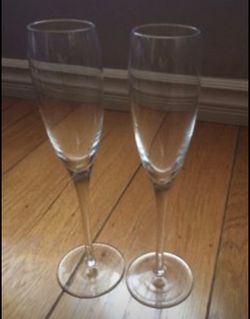 2 Long Stem Wedding Champagne Flutes