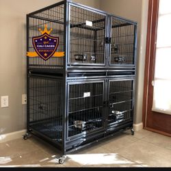 Double Stacked Dog Pet Cage Kennel Size 43” With Divider And Feeding Bowls New In Box 📦 