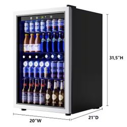 21” Single Zone 150-Cans Freestanding Beverage Refrigerator Cooler Fridge in Black, Reversible Door