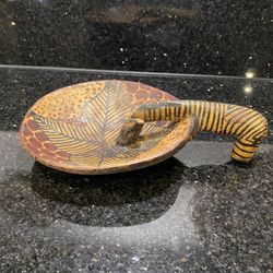 Wood Zebra Drinking From Bowl Hand Carved Hand Painted African Kenya Folk Art 8”