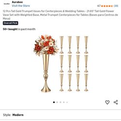 20 Trumpet Golder Centerpieces With 1 Acrylic Clear Box 